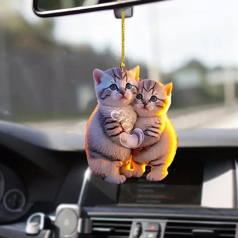 Creative Acrylic Flat 2D Cute Cat Pendant Auto Interior Car Pendant Interior Rearview Mirrors Ornament Car Decoration