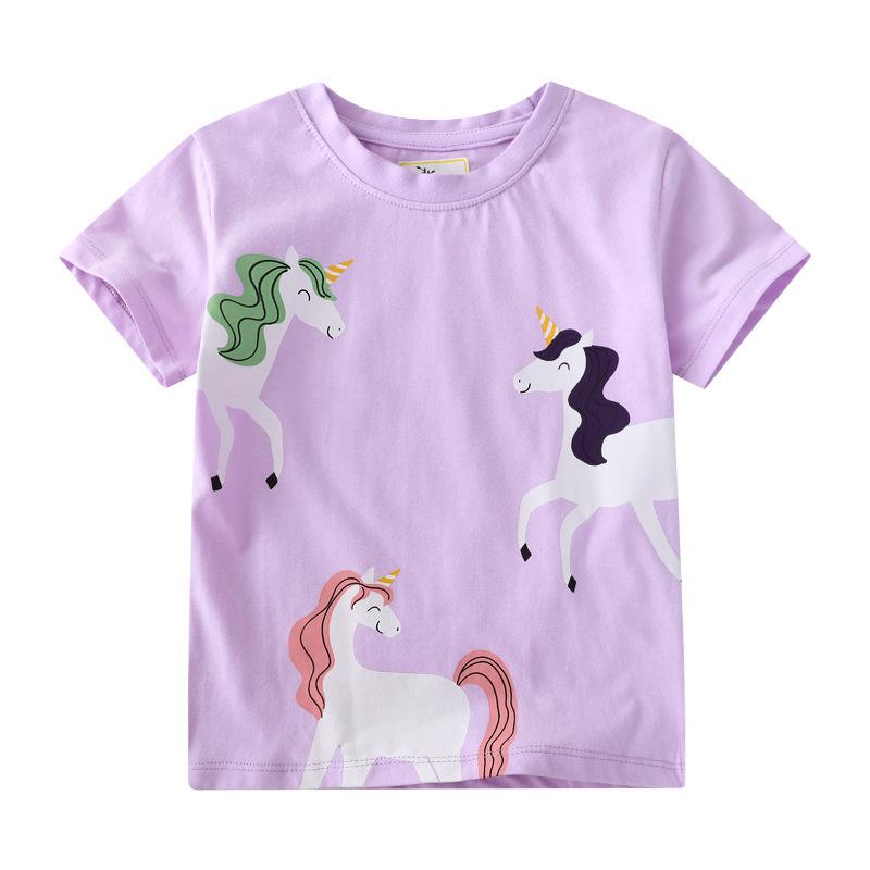 Summer Girls T-shirt: Cute European and American Style, Round Neck, Short Sleeve Height 120-130
