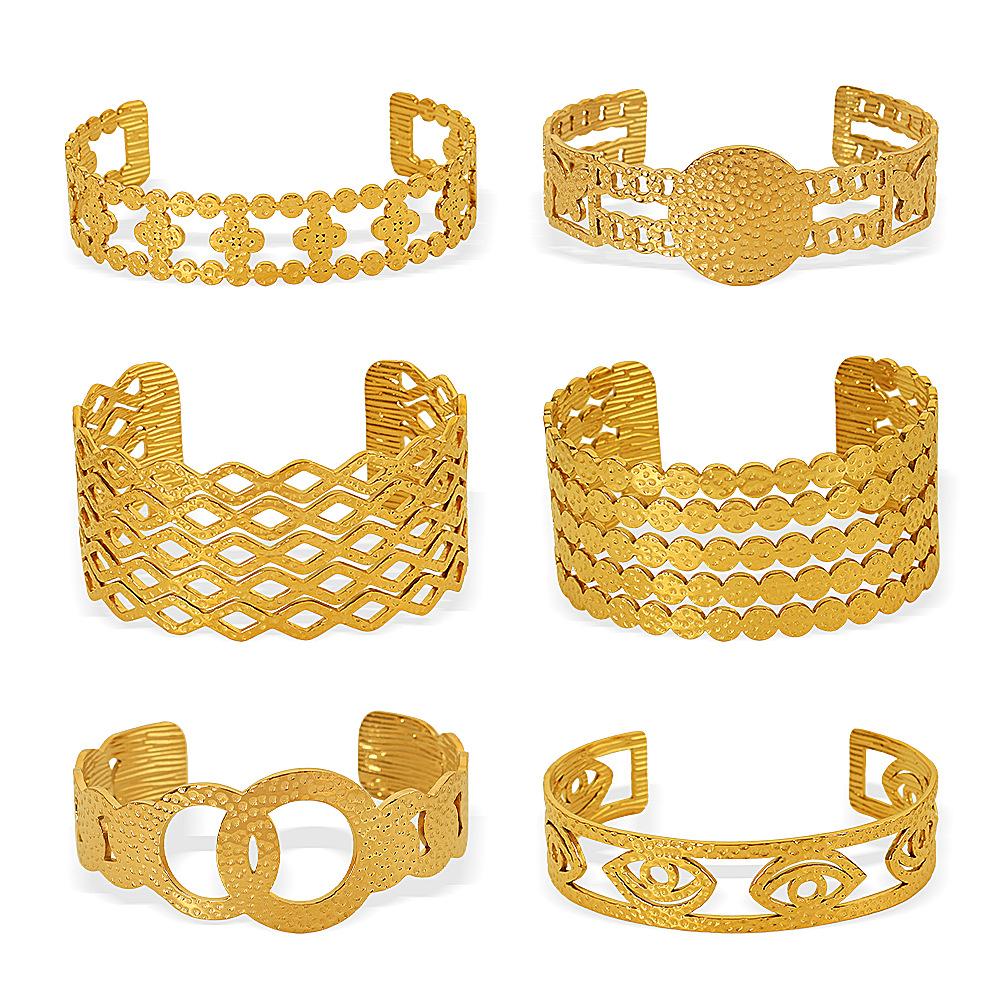 Vintage Titanium Steel Bracelet Hollow Gold Decoration