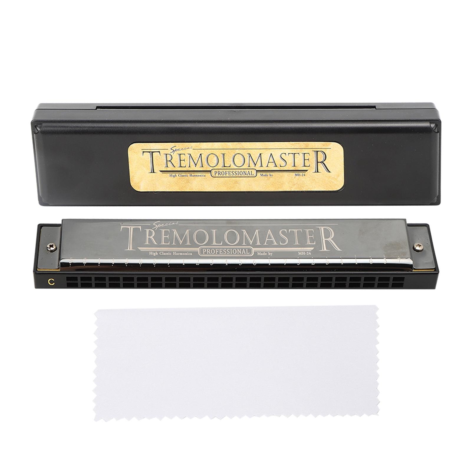 Professional Mouthorgan Harmonica Diatonic Harp Children Gifts Polyphonic C Key 24-Hole(Blue )