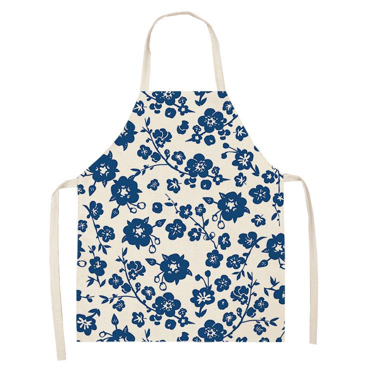 1 Pcs 55x68cm Cotton and Linen Apron Blue Porcelain Cooking Sleeveless Bib Anti-greasy Kitchen Mandala Supplies Chef Aprons