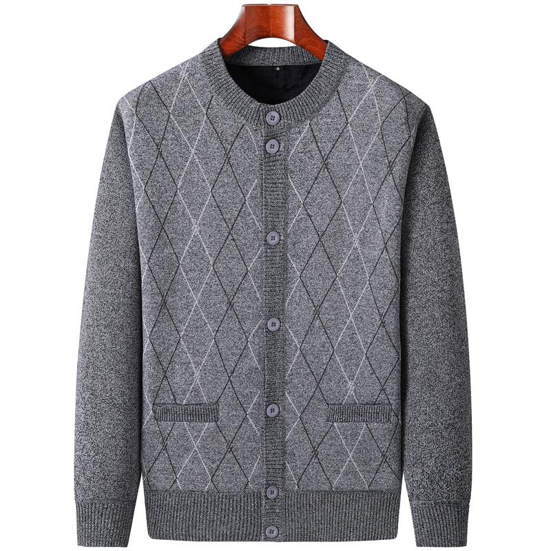 Men's Autumn-Winter Knit Cardigan: Thickened Velvet Sweater for Middle-aged and Elderly Dads and Grandpas.