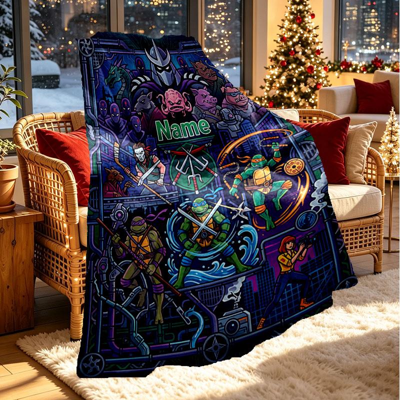 Custom Name Personalized Teenage Ninja Turtles Print Blanket, Home Decor, Bedroom, Sofa, Camping, Couch, Gifts for Birthday Christmas