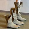 Sheepskin Version~ Retro Soft Leather Thick-heeled Knight Boots for Women Wear Thin Outer Wear Stacking Boots Versatile Boots
