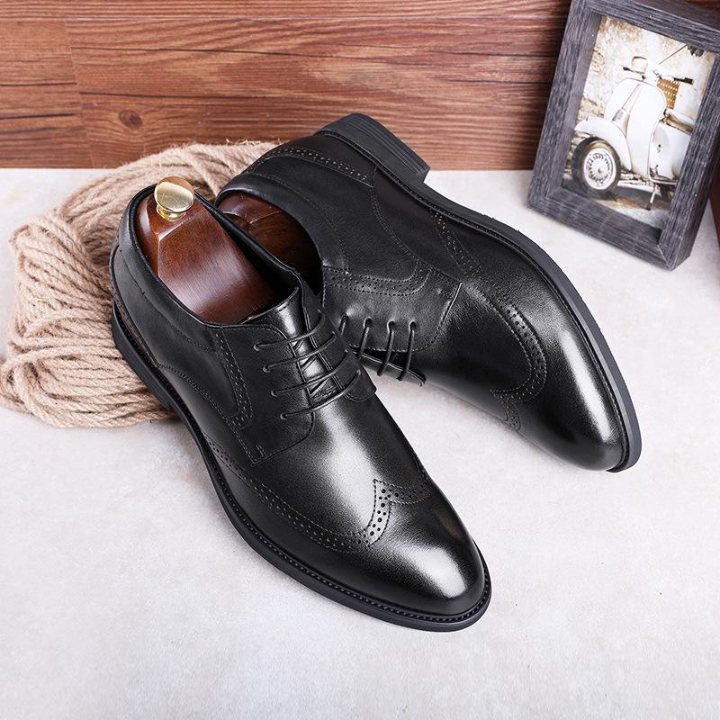 Elegant Men'S Shoes Inner Heightening Leather Shoes Brock Retro Men'S Shoes Formal Wedding Shoes Men'S Lace-Up Shoes
