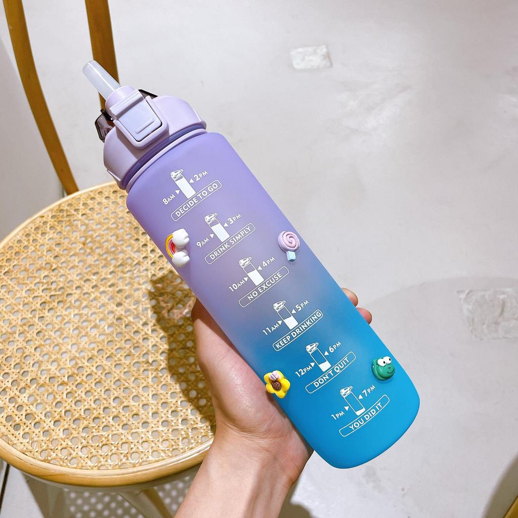 Große Kapazität 1000ml Farbverlauf Mattierte Tragbare Sportwasserflasche mit Stroh