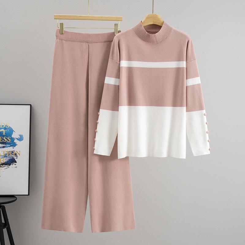 European Trendy Striped Sweater & Wide-Leg Pants Set for Women - Autumn/Winter Fashion Two-Piece