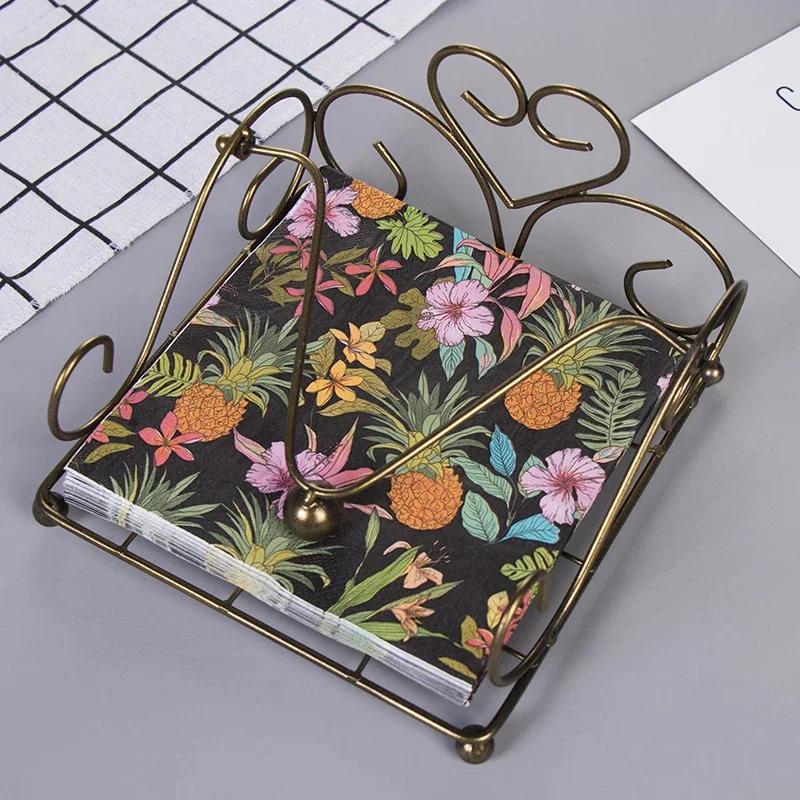 Pineapple Party Napkins, 33cm 2-Ply Black Background with Colorful Tropical Fruits & Flowers, Symmetrical Kaleidoscope Print for Holiday Summer Decor