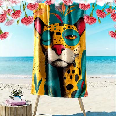 Vibrant Jungle Feline Charm Print Beach Towel, Quick Drying, Suitable for Travel, Outdoor Sports, Jogging, the Beach and Swimming, Gift
