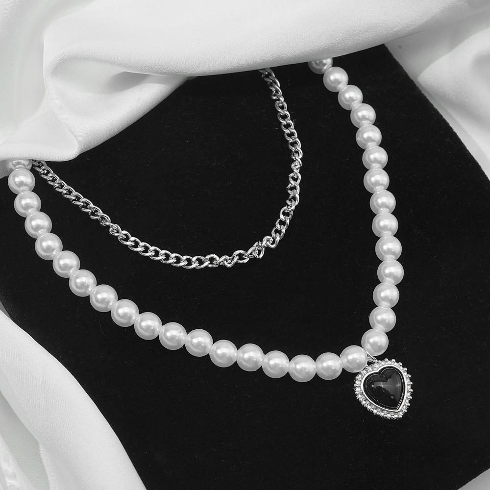 Vintage Gliederkette Herz Anhänger Halskette Damen Damenmode Perlenkette für Frau Schmuck Geschenk