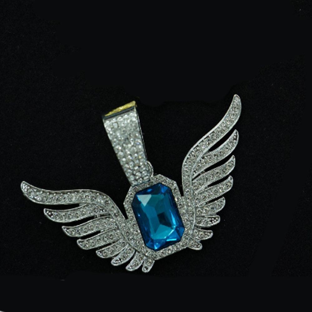 Light Luxury Niche Men's and Women's Fashionable Angel Wing Pendant, Ins, Wing Pendant, Emerald, Hip-hop, Rock Sugar Cuban Chain