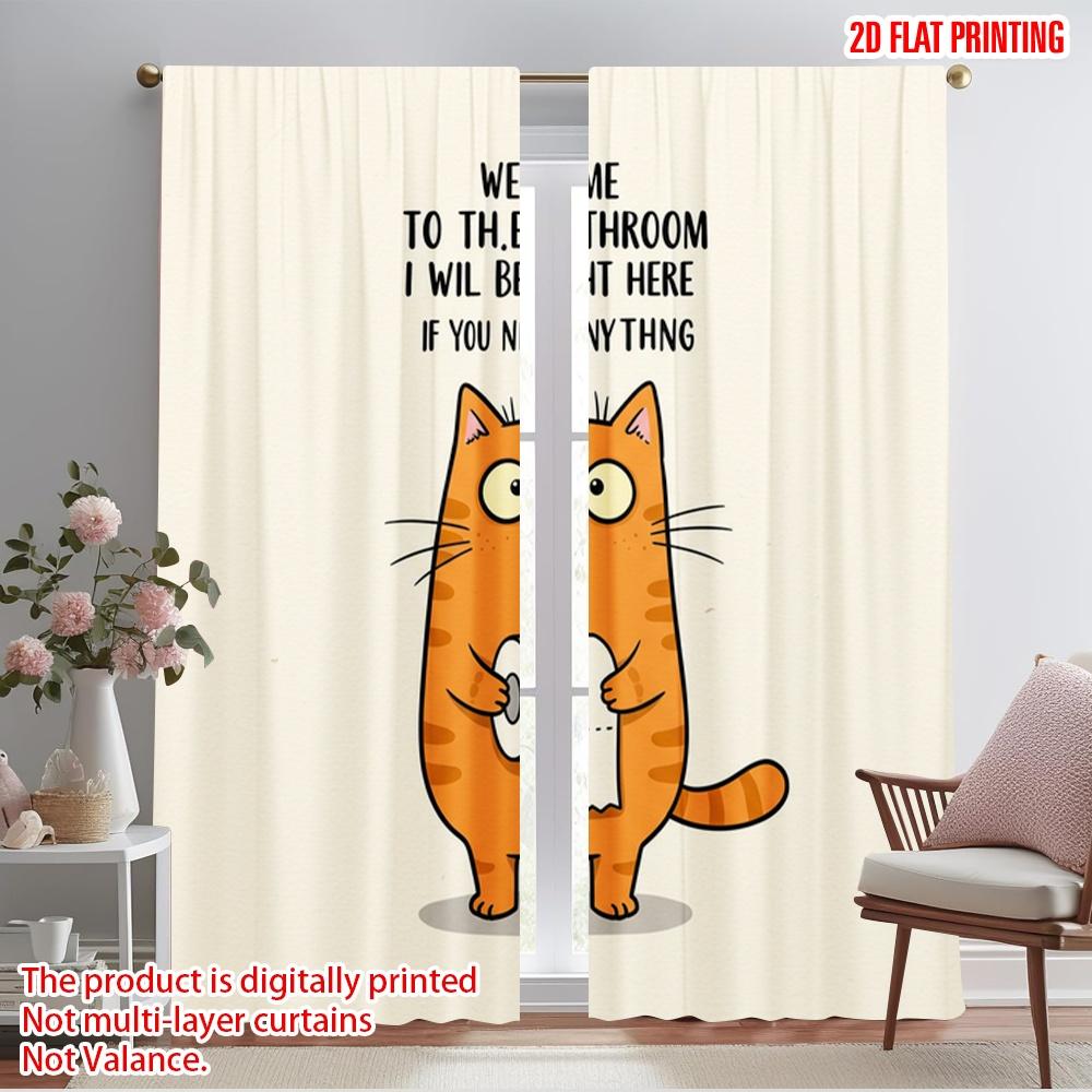 

2pcs 2D flat printing Drapes Funny Cat Toilet Paper Bathroom Polyester Without Electricity All Season Party & Holiday Decor 52.50×116.00 CM 2pcs