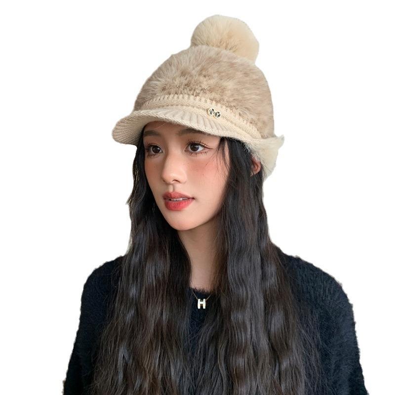 New Autumn and Winter Hats for Women Color Blocking Knitted Wool Hats with Neck Protection and Two Baseball Caps for Winter Warm Ear Protection Hats