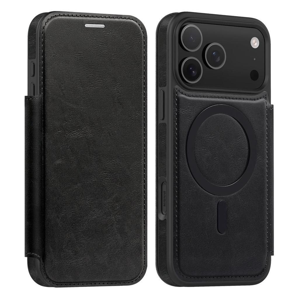 Lingdun Leather Magnetic Card Slot Case for iPhone 17 Pro Max with Electroplated Finish