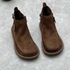 Retro Women Flat Short Boots Genuine Leather Shoes Handmade Round Toe Solid Color Ankle Boots