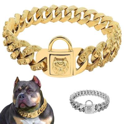 Coleira de cachorro bully 32mm, corrente dourada de aço inoxidável, cachorro grande, pitbull, buldogue, colar francês, qualidade personalizada, coleira forte para animais de estimação