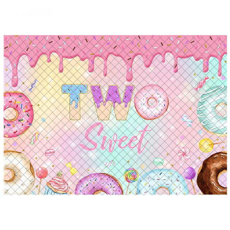 LS Photography Backdrop Custom Sweet 1st Birthday Donut Candy Lollipop Decor Kid Birthday Party Cake Smash Photo Backdrop Studio