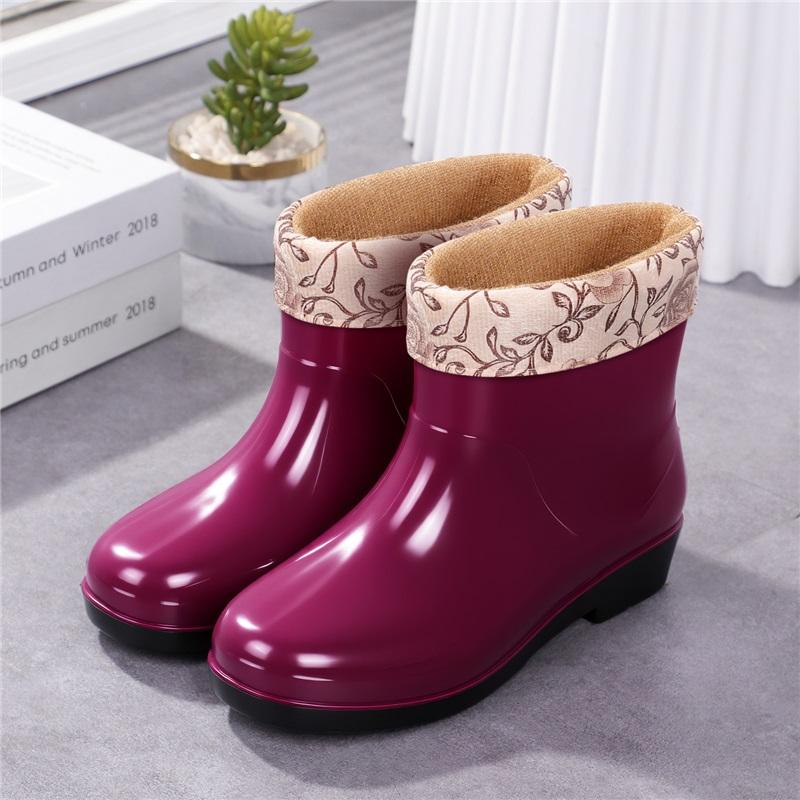 

Женские модные уличные короткие толстые нескользящие водонепроницаемые хлопковые резиновые сапоги 37