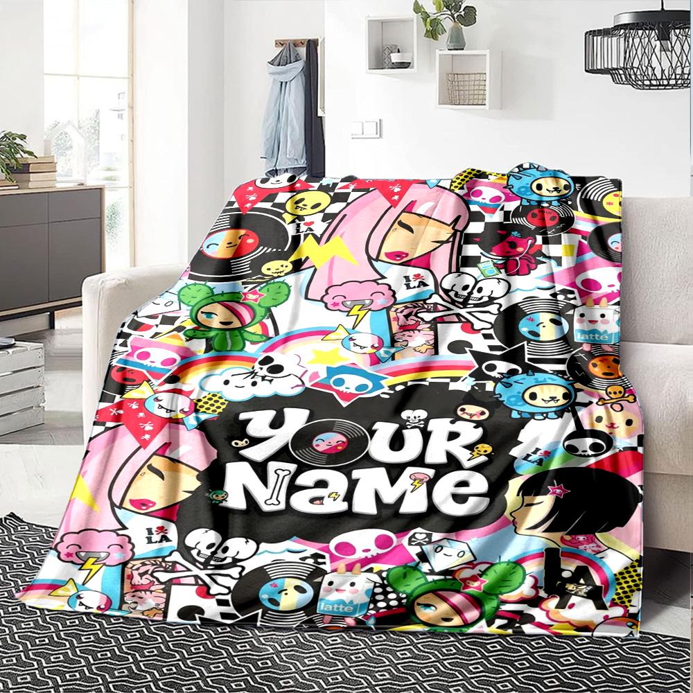 Name Custom Tokidoki Anime Print Flannel Blanket High Quality Warm Comfortable Cover for All Seasons Perfect for Gifts Home Decor