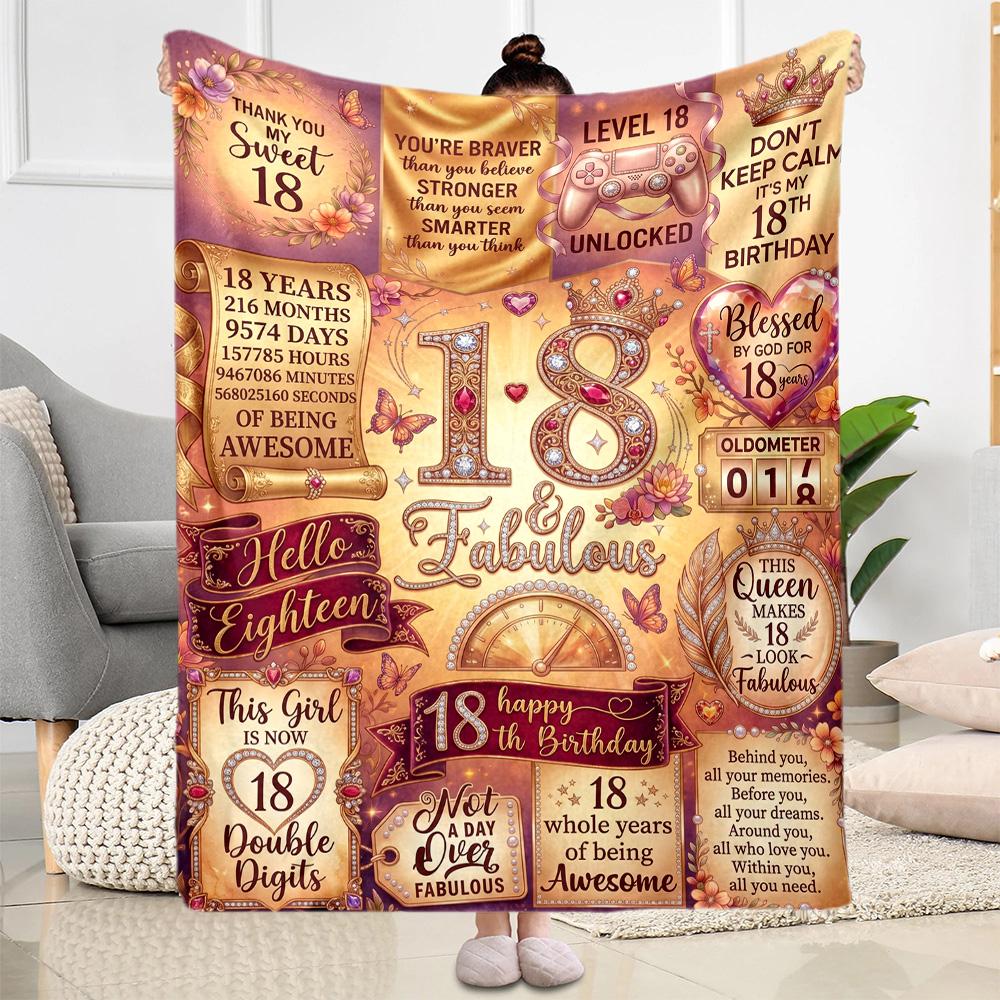 Süße 18. Geburtstags-Flaneldecke - Weich und geeignet für Sofas, Betten, Büros, Reisen, alle Jahreszeiten, tolles Geschenk für Feiertage und Geburtstage.