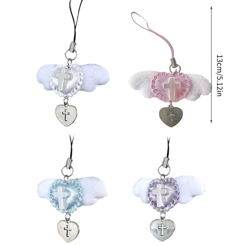 Sweet Wing Heart Cross Phone Charm Straps Car Key Hangings Pendants Fashion Bag Decoration Lanyard Purse Accessory