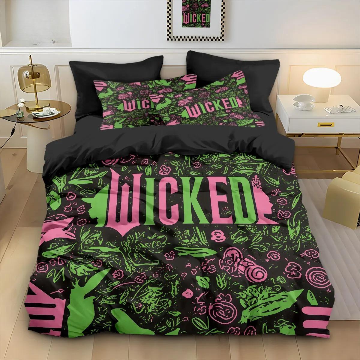 Ensemble de literie Rose Vert Film Wicked pour Fans Housse de couette Taies d'oreiller Simple/Double/Queen Grande Taille Cadeau adultes Ensemble 2/3 pièces 140×200cm