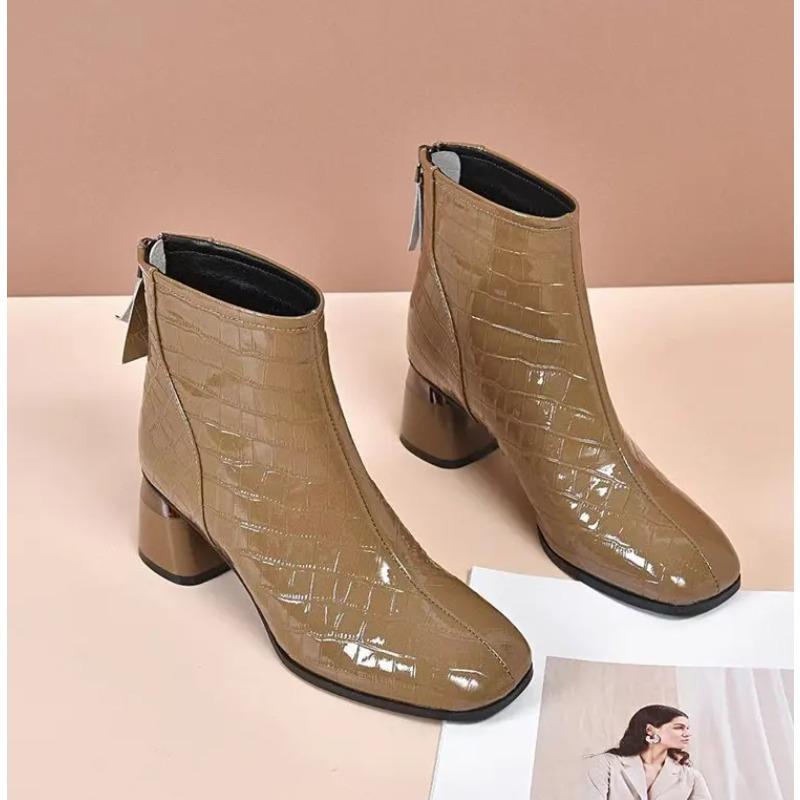 European American High Heel Lacquer Leather Pu Short Boots Women'S New Luxury Design Single Shoes Autumn Winter Large Size