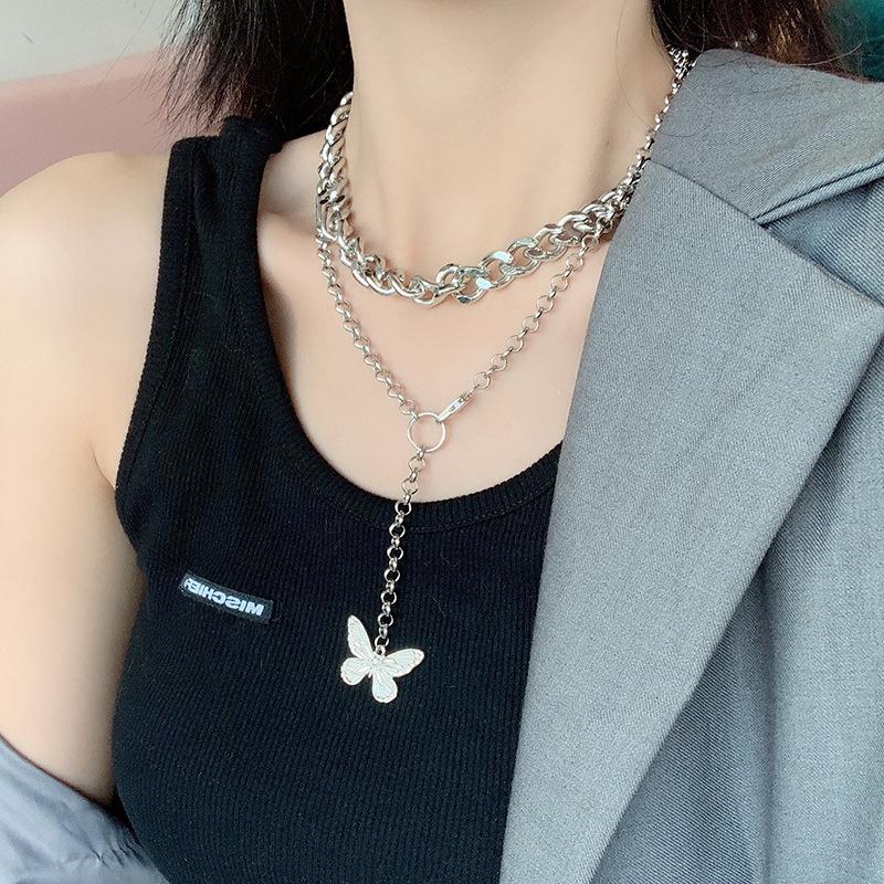 Stall Exaggerated Large Chain Butterfly Pendant Hip Hop Necklace Ins Wind Beautiful Multi-layer Mori Collarbone Neck Chain