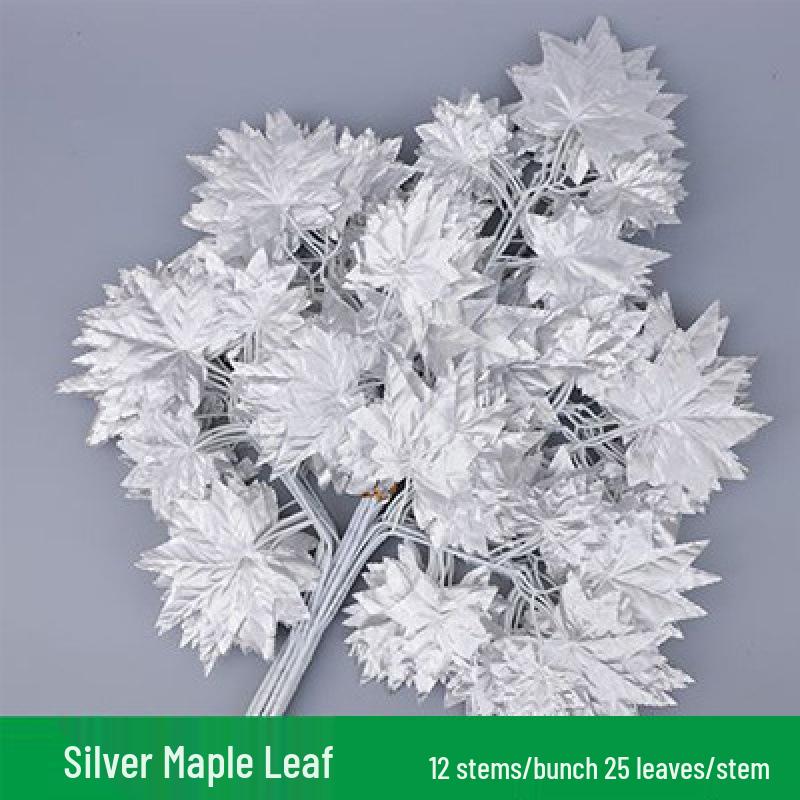 Gold & Silver Banyan and Ginkgo Leaves Fake Tree Branches for Wedding Decoration - Yellow Maple Leaves
