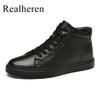 Echtes Leder Weiß High Top Sneakers Herren Skateschuhe Skateboard Schuhe Schwarz Große Größe 48 49 Herbst Winter Plüsch