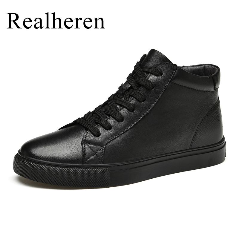 Echtes Leder Weiß High Top Sneakers Herren Skateschuhe Skateboard Schuhe Schwarz Große Größe 48 49 Herbst Winter Plüsch