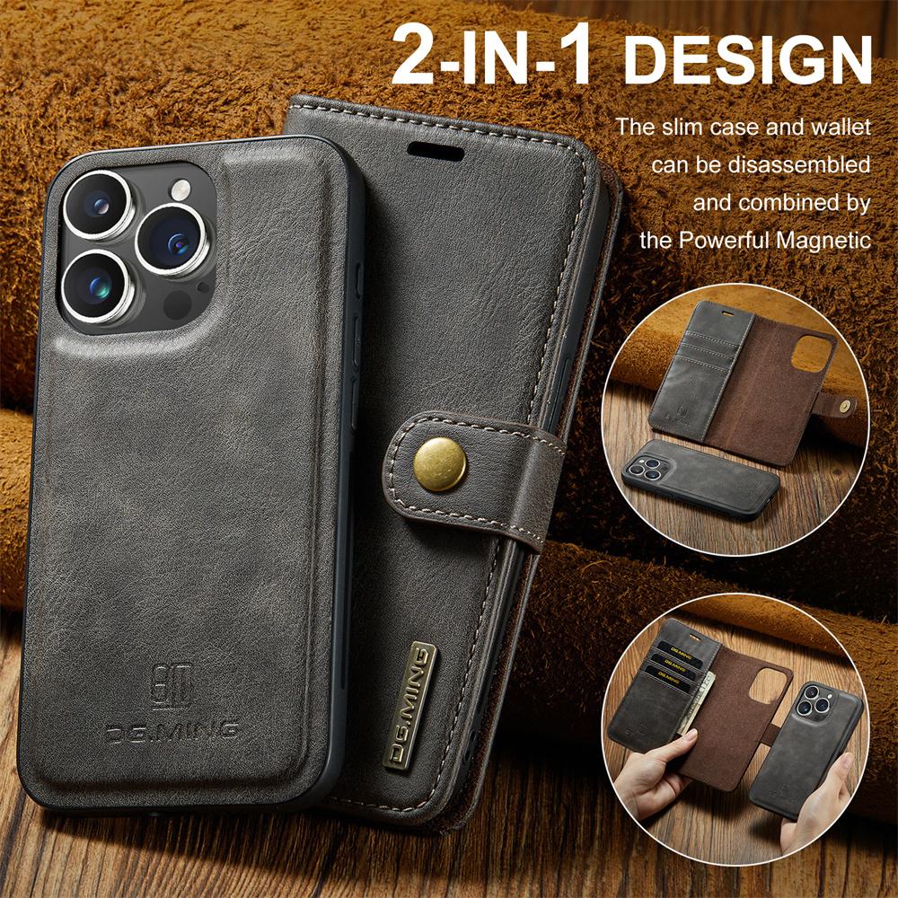 DG.MING Luxury 2 in 1 Detachable Wallet Case for iPhone 16 Pro Max XR XS 11 Pro 12 13 Mini 14 15 Plus 16E Magnetic Flip Cover