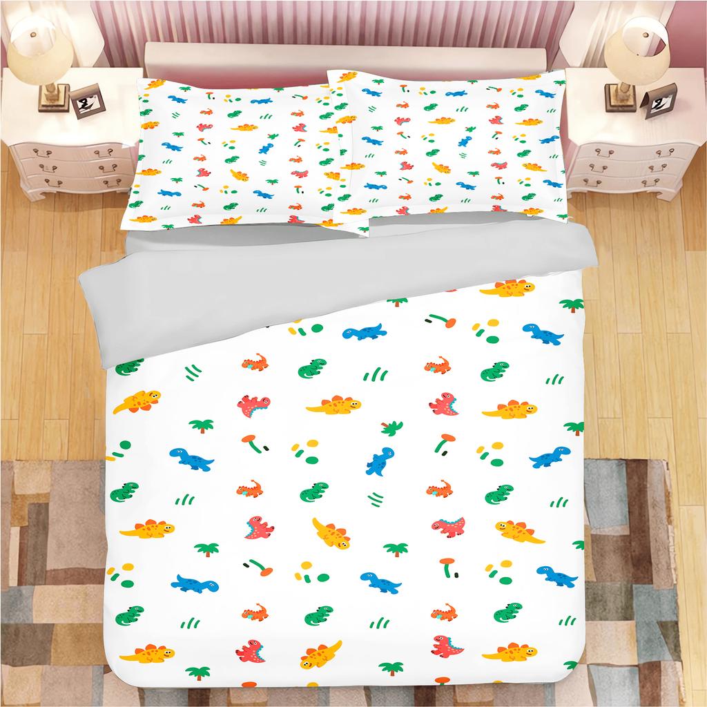 Cute Dinosaur Duvet Cover Kids 3D Cartoon Animal Bedding Set Full/Queen Microfiber Quilt Cover For Boy Girl Child Bedroom Decor