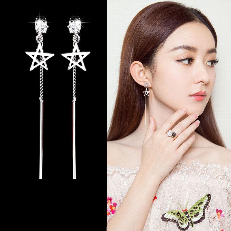 Fashionable and Versatile Jewelry Rear Hanging Dual-purpose Earrings for Five-pointed Star Tassel Earrings for Women