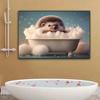 Cute Baby Lion Tiger In Bathtub Wall Art Canvas Painting Animals Bathing Funny Bathroom Art Poster Prints Picture Room Decor