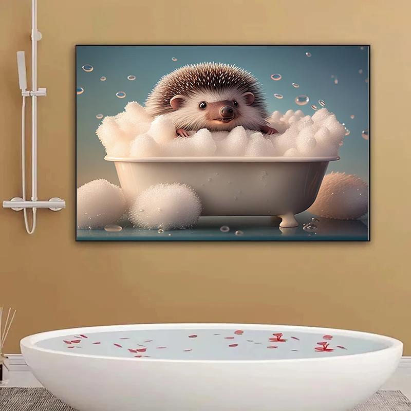 Cute Baby Lion Tiger In Bathtub Wall Art Canvas Painting Animals Bathing Funny Bathroom Art Poster Prints Picture Room Decor
