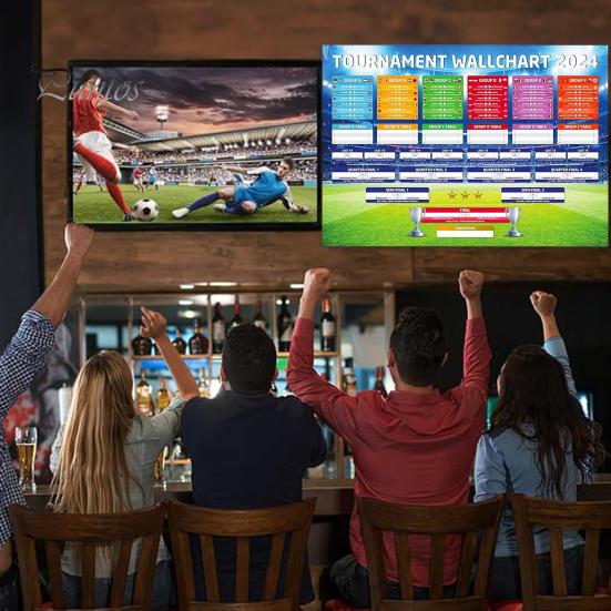 

Плакат с расписанием чемпионата Европы по футболу 2024 года, настенный плакат с графиком, легко повесить, водонепроницаемый, календарь матчей футбольного турнира, наклейка для S A