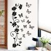 1pc Black Flower Vine 3D Butterfly Wall Sticker Background Wall Bedroom Room Decoration Removable Wall Sticker Home Decoration