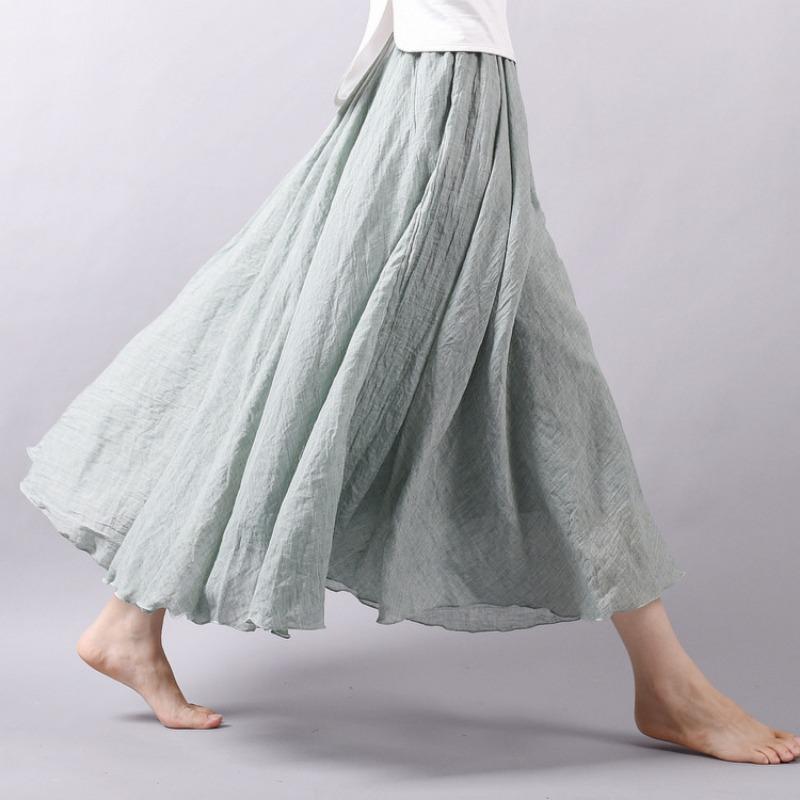 Summer New Overskirt Cotton and Linen Skirt Linen Solid Color Long Dress Loose Large Swing Skirt Pleated A- Line Skirt