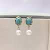 Natural Freshwater Pearl & Turquoise Earrings - Retro Court Style