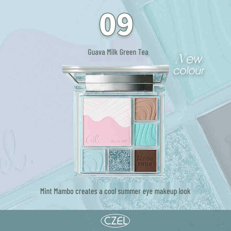 CZEL Earth Tone Eyeshadow & Blush Palette: Gray-Pink Gradient, Matte, Light Makeup All-in-One