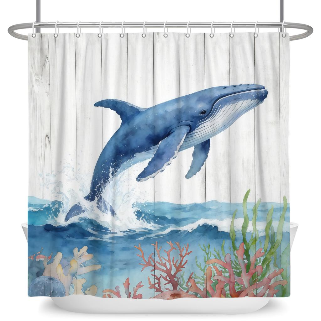 Underwater World Theme Bathroom Curtains Jellyfish Sea Turtles Sharks Waterproof Polyester Shower Curtain Decor With 12 Hooks