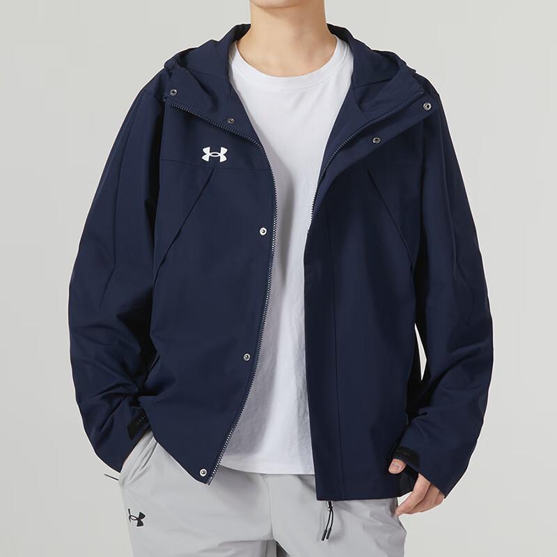 Under Armour Solid Logo Outdoor Training Running Fitness Woven Hooded Jacket Men jackets Blue 23600401-409