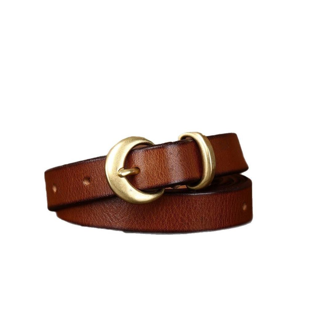 1.8Cm Women'S Belt First Layer Cowhide Trendy Retro Leather Belt Personalized Fashion Narrow Cross-Border Products