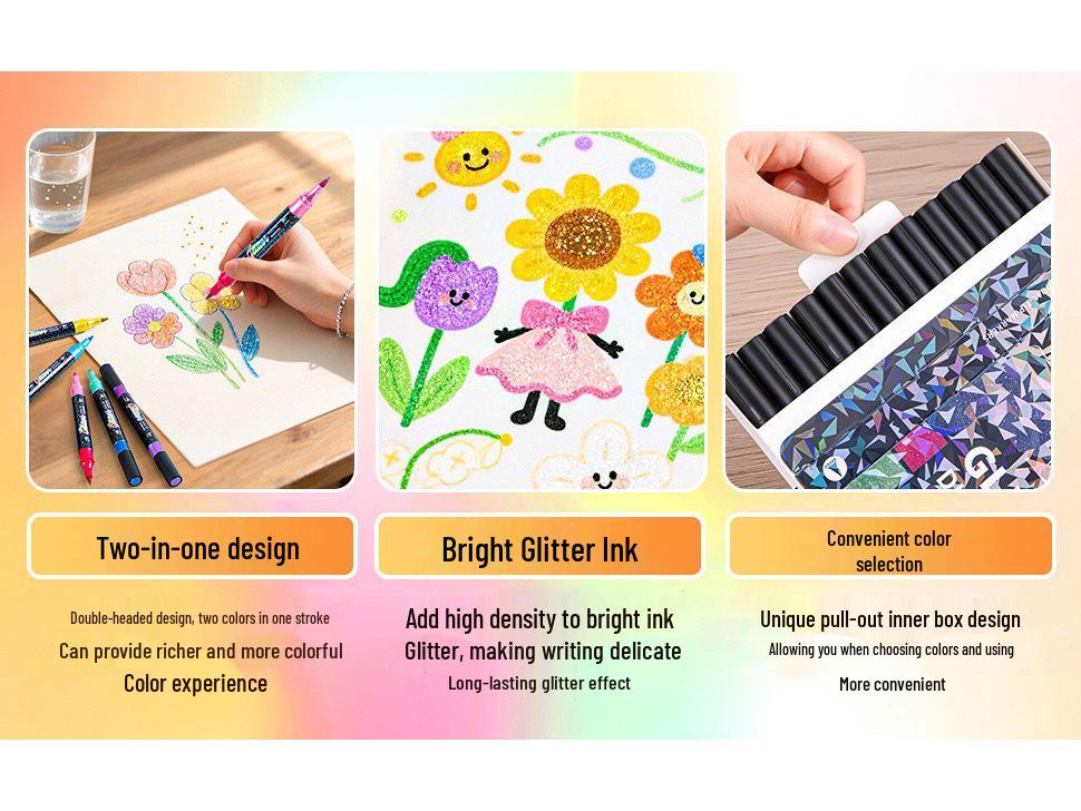 Doppelseitiger Glitzer-Marker: Zweifarbiger Aquarellstift mit weicher Spitze