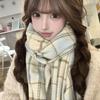 Milky Beige Plaid Thickened Scarf: Korean Style for Winter 2025