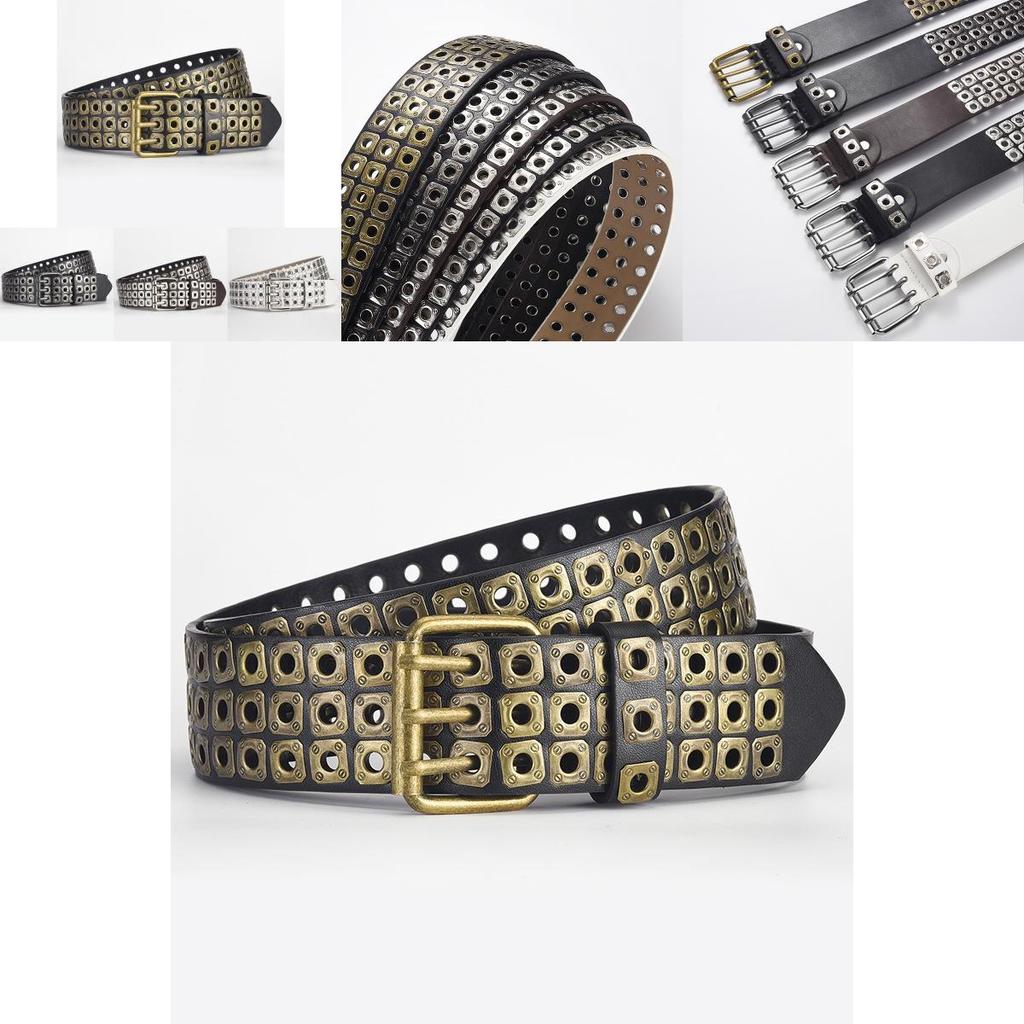 Unique And Stylish Pu Leather Belt With Rivets And Eyelets For Men And Women