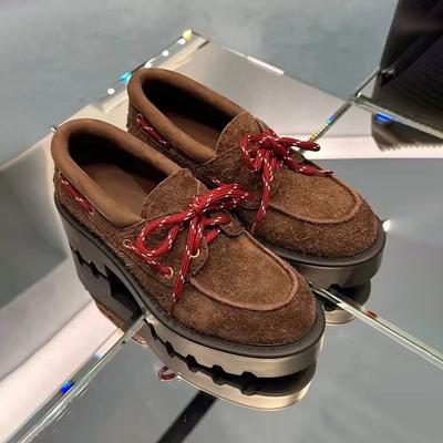 Retro Women's Leather Single Shoes Thick-soled Heightening Lace-up Small Leather Shoes
