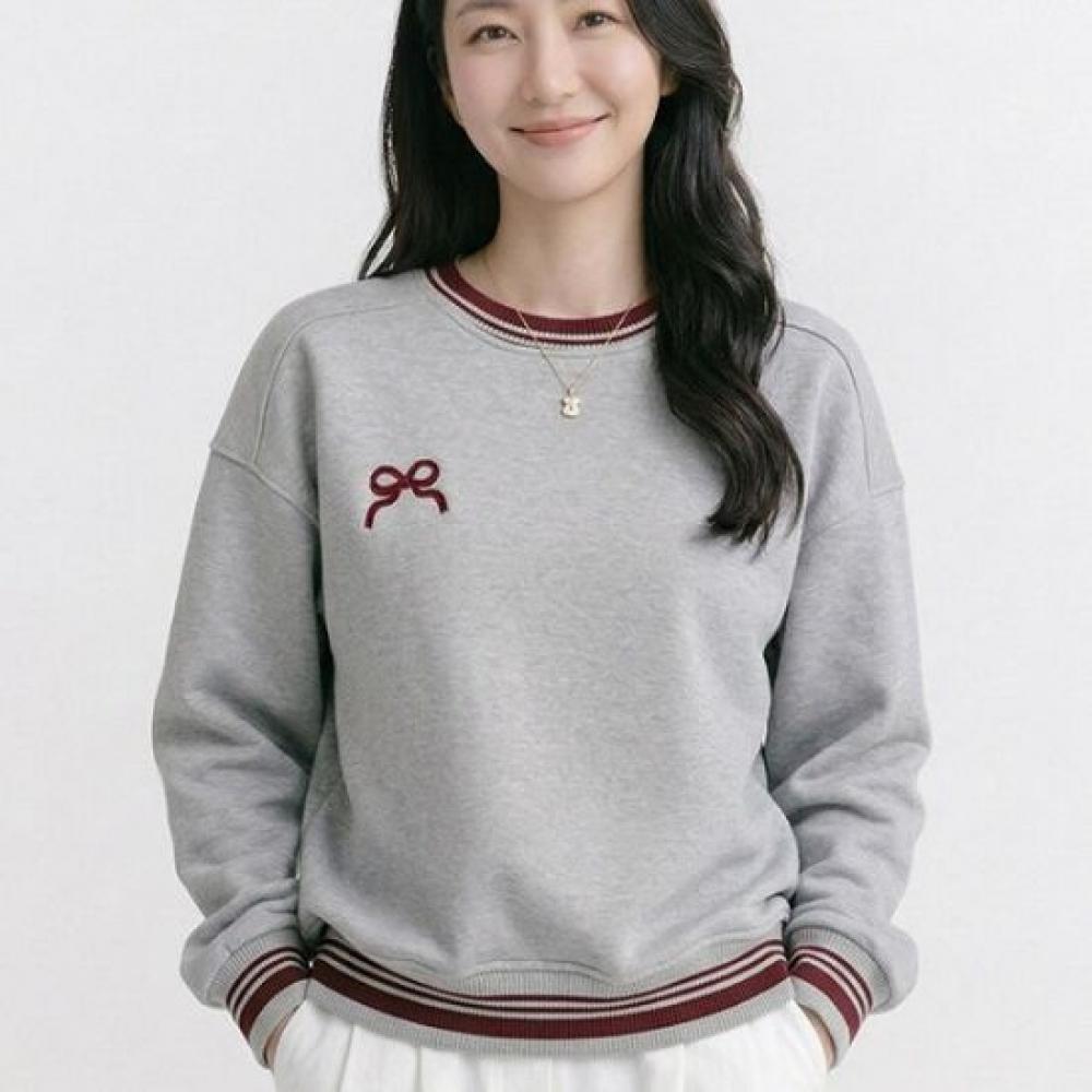 Navava Women Ribbon Embroidery Point Round Neck Long Sleeve Sweatshirt Nt3256