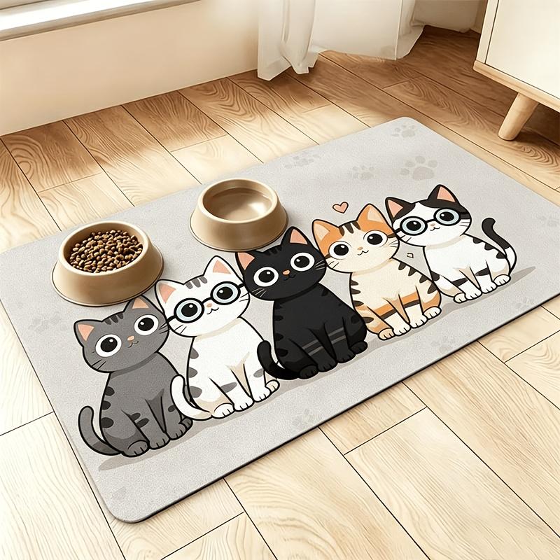 Whimsical Cat Family Print Polyester Doormat Decorative Entrance Welcome Mat Cute Kitty Pet Theme Area Rug for Home Decor